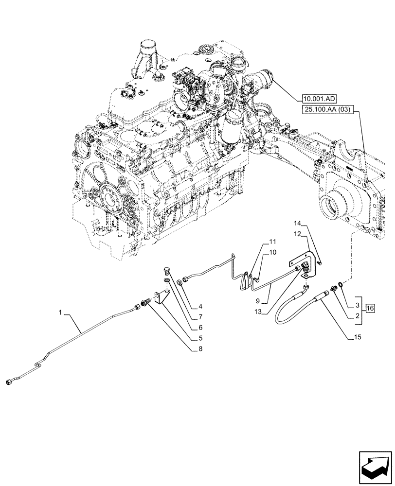 Схема запчастей Case IH PUMA 200 CVT - (33.204.AG[01]) - VAR - 337416, 758049 - FRONT AXLE, BRAKE LINE (33) - BRAKES & CONTROLS