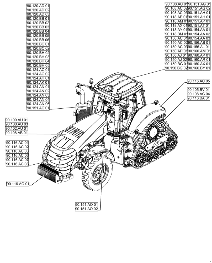 Схема запчастей Case IH MAGNUM 340 - (00.000.90[01]) - PICTORIAL INDEX - PLATFORM, CAB, BODYWORK AND DECALS (00) - GENERAL & PICTORIAL INDEX