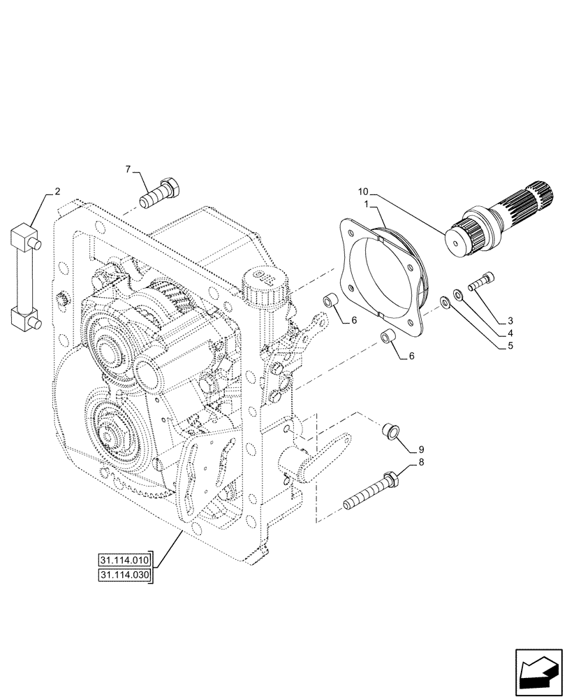 Схема запчастей Case IH FARMALL 120U - (31.114.060) - VAR - 330801, 331729, 331819, 334792, 334793, 390433, 391727 - REAR PTO, COVERS, OIL, INDICATOR (31) - IMPLEMENT POWER TAKE OFF