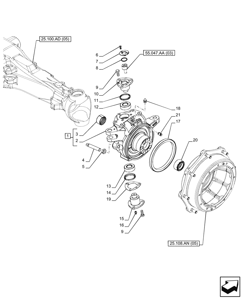 Схема запчастей Case IH PUMA 220 - (25.108.AG[09]) - VAR - 337416 - SUSPENDED FRONT AXLE, W/ BRAKE, STEERING KNUCKLE, RH (25) - FRONT AXLE SYSTEM