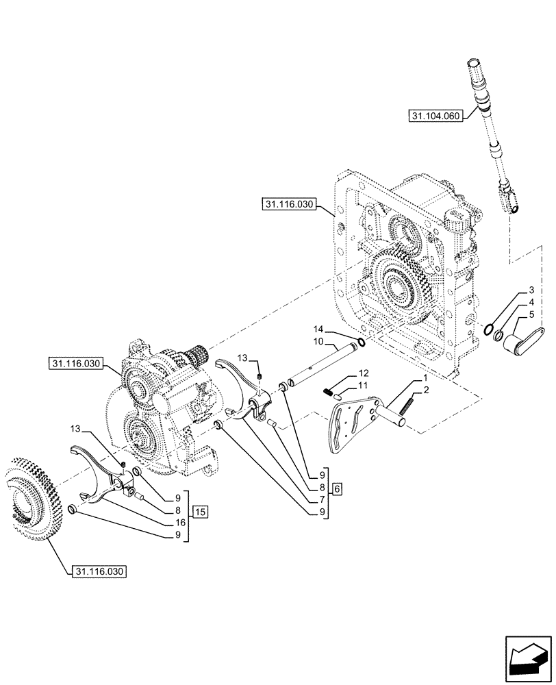 Схема запчастей Case IH FARMALL 120U - (31.104.080) - VAR - 334792, 334793 - PTO 540/1000/1000E RPM, CONTROL, REAR, EU (31) - IMPLEMENT POWER TAKE OFF