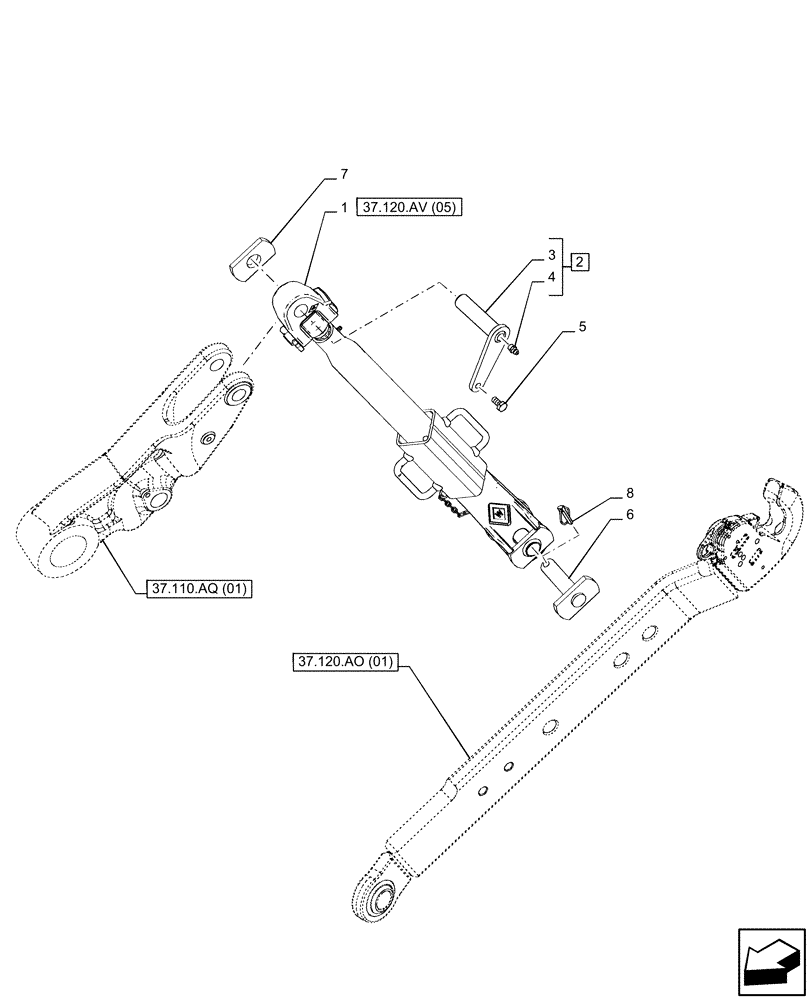 Схема запчастей Case IH PUMA 200 CVT - (37.120.AV[07]) - VAR - 391170, 758071, 758072, 758075, 758076, 758077, 758080, 758081, 758082 - 3 POINT HITCH, LIFT ARM (37) - HITCHES, DRAWBARS & IMPLEMENT COUPLINGS