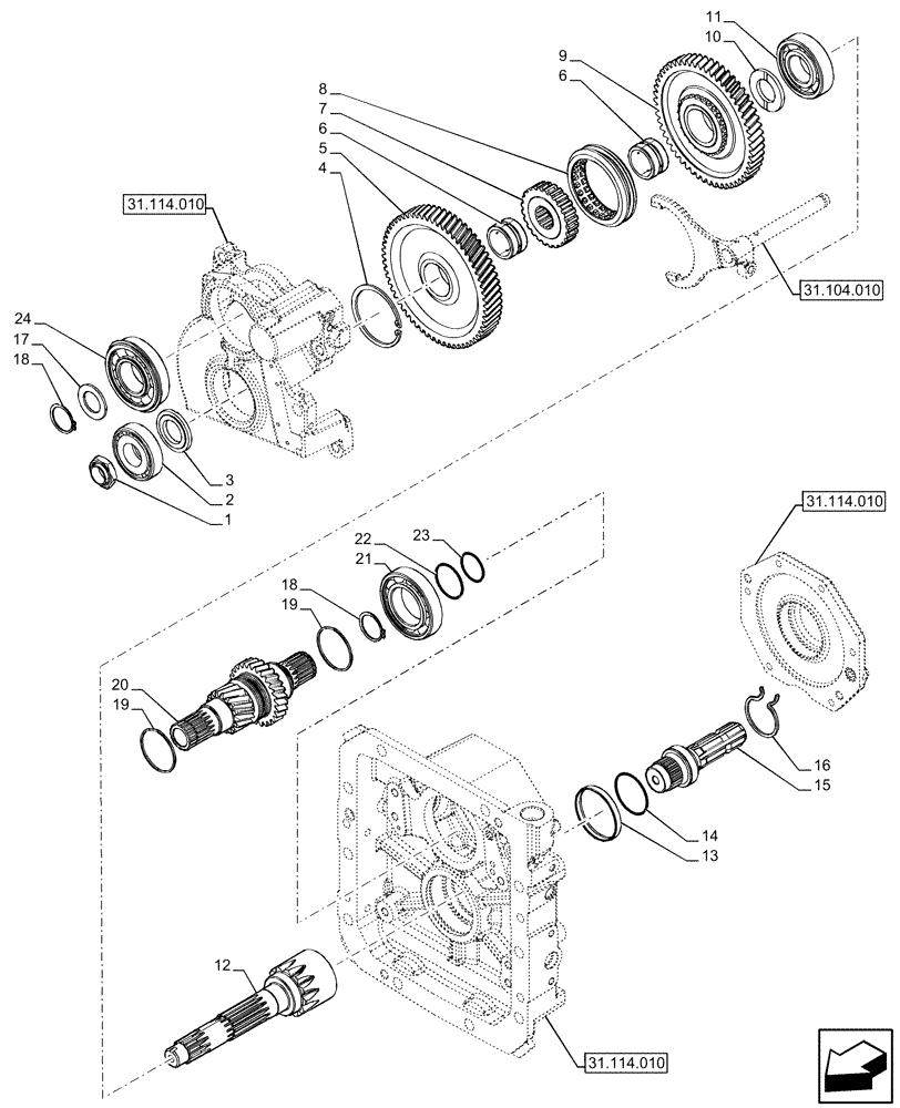 Схема запчастей Case IH FARMALL 120U - (31.114.020) - VAR - 391727 - REAR PTO, DRIVEN SHAFT, 2-SPEED, EU (31) - IMPLEMENT POWER TAKE OFF