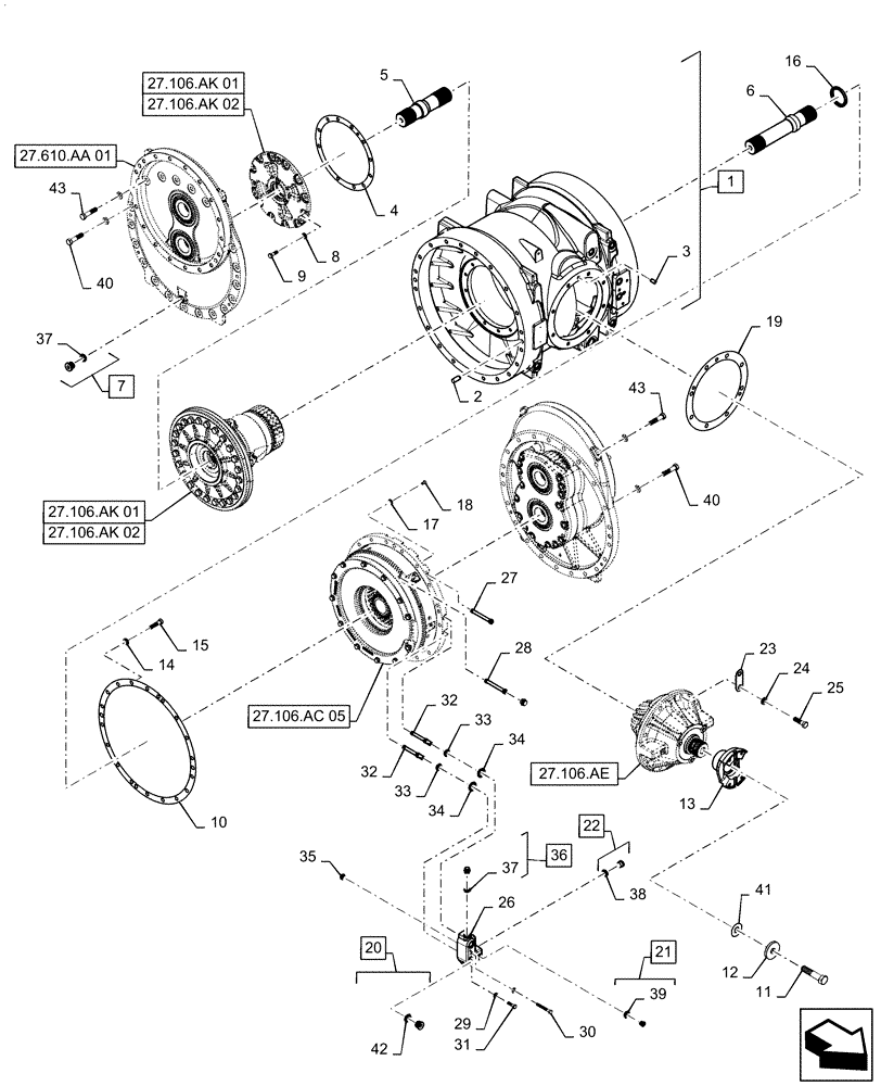 Схема запчастей Case IH QUADTRAC 500 - (27.106.AC[02]) - REAR AXLE CARRIER, 450, 470, 500, 540, AFTER AXLE SN AJB0298120 (27) - REAR AXLE SYSTEM