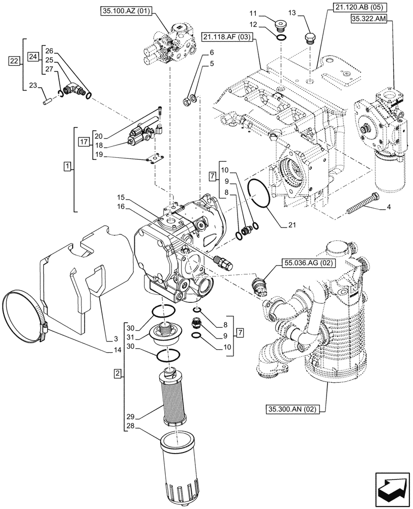 Схема запчастей Case IH PUMA 220 CVT - (35.106.AD[04]) - VAR - 758936 - VARIABLE DELIVERY HYDRAULIC PUMP, 140 L/MIN (35) - HYDRAULIC SYSTEMS