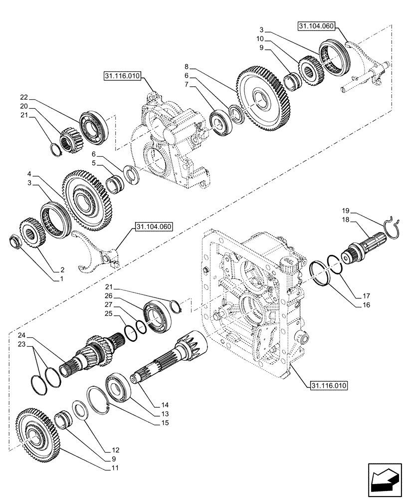 Схема запчастей Case IH FARMALL 120U - (31.116.020) - VAR - 330801, 331819 - REAR PTO, DRIVEN SHAFT, 3-SPEED, EU (31) - IMPLEMENT POWER TAKE OFF