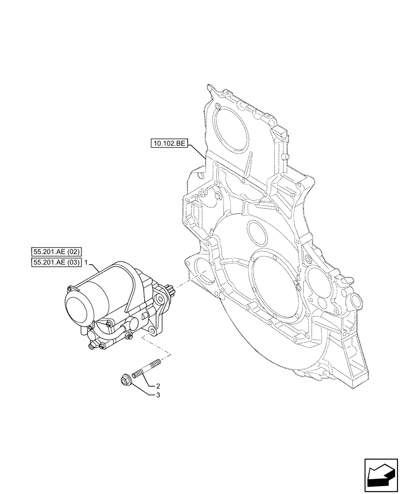 Схема запчастей Case IH F3BE9684A H001 - (55.201.AE[01]) - STARTER MOTOR (55) - ELECTRICAL SYSTEMS