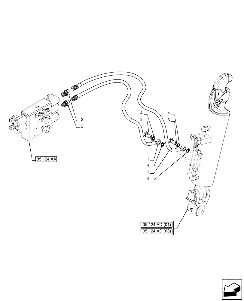 Схема запчастей Case IH PUMA 200 CVT - (35.124.AE[02]) - VAR - 758071, 758076, 758081 - 3 POINT HITCH, TOP LINK, LINE (35) - HYDRAULIC SYSTEMS