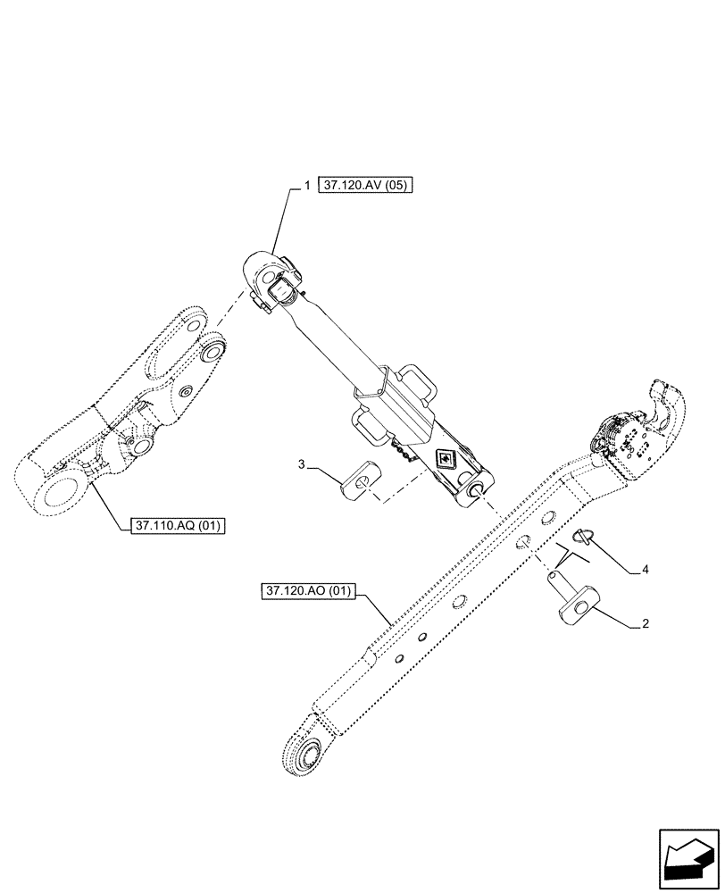 Схема запчастей Case IH PUMA 200 CVT - (37.120.AV[08]) - VAR - 391170, 758075, 758080 - 3 POINT HITCH, LIFT ARM (37) - HITCHES, DRAWBARS & IMPLEMENT COUPLINGS