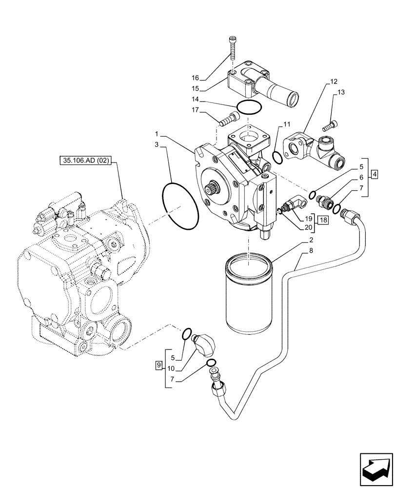 Схема запчастей Case IH PUMA 200 CVT - (35.322.AM) - VAR - 391161, 338033, 758056 - HYDRAULIC PUMP, VANE, CVT (35) - HYDRAULIC SYSTEMS