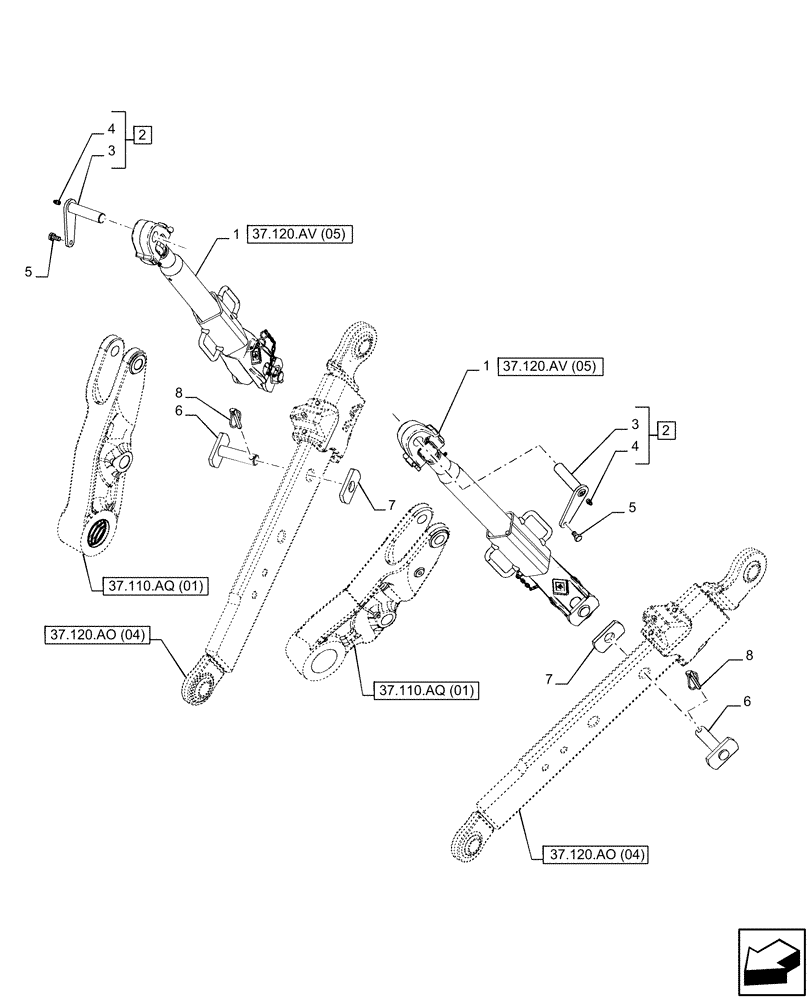 Схема запчастей Case IH PUMA 185 CVT - (37.120.AV[04]) - VAR - 758074, 758079, 758083 - 3 POINT HITCH, LIFT ARM (37) - HITCHES, DRAWBARS & IMPLEMENT COUPLINGS