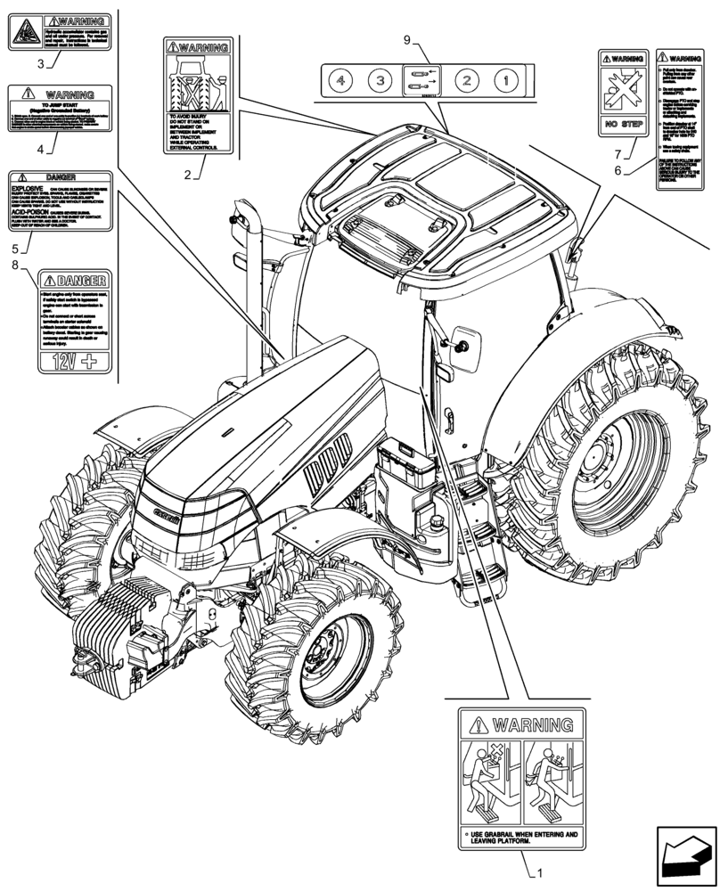 Схема запчастей Case IH PUMA 220 CVT - (90.108.AC[14]) - DECALS, WARNING (NA) (90) - PLATFORM, CAB, BODYWORK AND DECALS