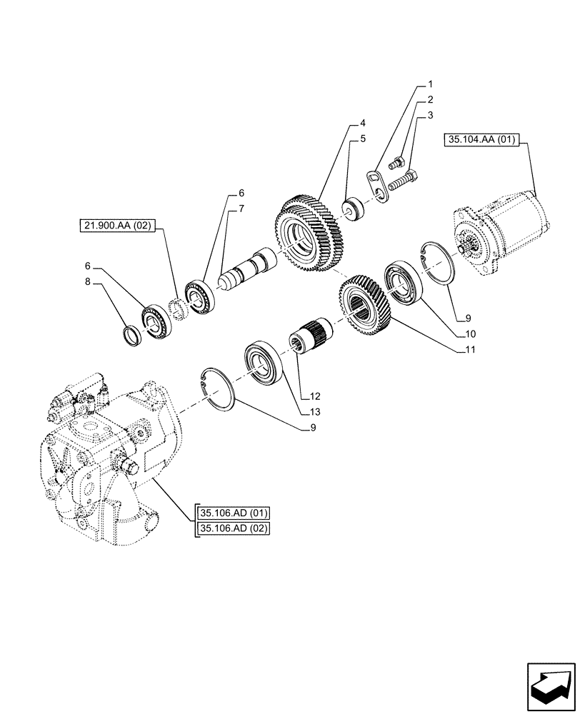 Схема запчастей Case IH PUMA 150 CVT - (21.900.AA[01]) - VAR - 391374, 391161, 758055, 758935, 391374 - HYDRAULIC PUMP, DRIVEN GEAR (21) - TRANSMISSION