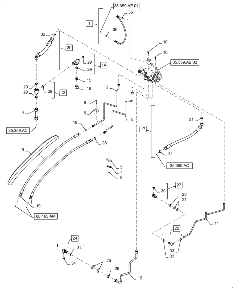 Схема запчастей Case IH 5140 - (35.359.AB[01]) - HYDRAULIC SYSTEM, MAIN STACK VALVE (35) - HYDRAULIC SYSTEMS