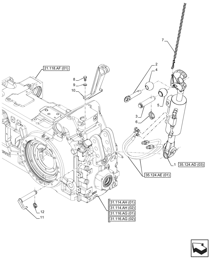 Схема запчастей Case IH PUMA 150 CVT - (35.124.AD[01]) - VAR - 758071, 758076 - 3 POINT HITCH, HYD TOP LINK (35) - HYDRAULIC SYSTEMS