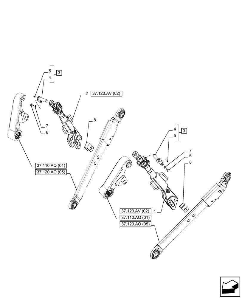 Схема запчастей Case IH PUMA 165 - (37.120.AV[05]) - VAR - 758073, 758078 - 3 POINT HITCH, LIFT ARM (37) - HITCHES, DRAWBARS & IMPLEMENT COUPLINGS