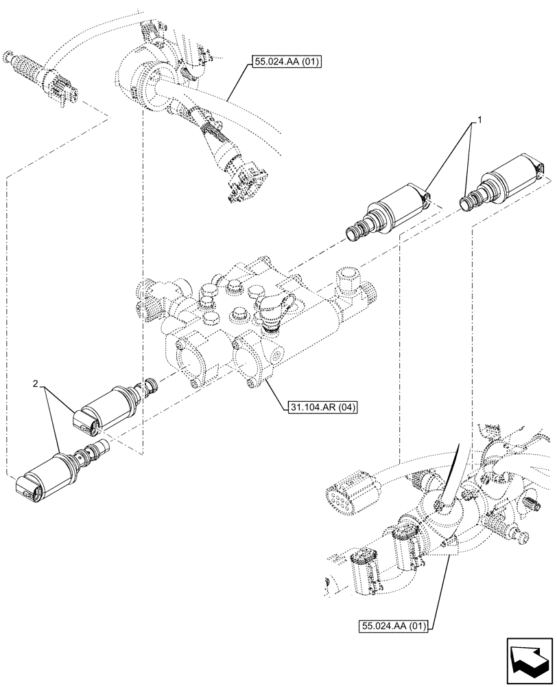 Схема запчастей Case IH PUMA 220 - (55.048.AK[01]) - VAR - 337426, 337428, 337429, 337430, 337431, 337432, 758017, 758019, 758021 - PTO, CONTROL VALVE, SOLENOID (55) - ELECTRICAL SYSTEMS