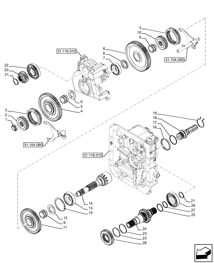 Схема запчастей Case IH FARMALL 110U - (31.116.030) - VAR - 331729 - REAR PTO, DRIVEN SHAFT, 3-SPEED, EU (31) - IMPLEMENT POWER TAKE OFF