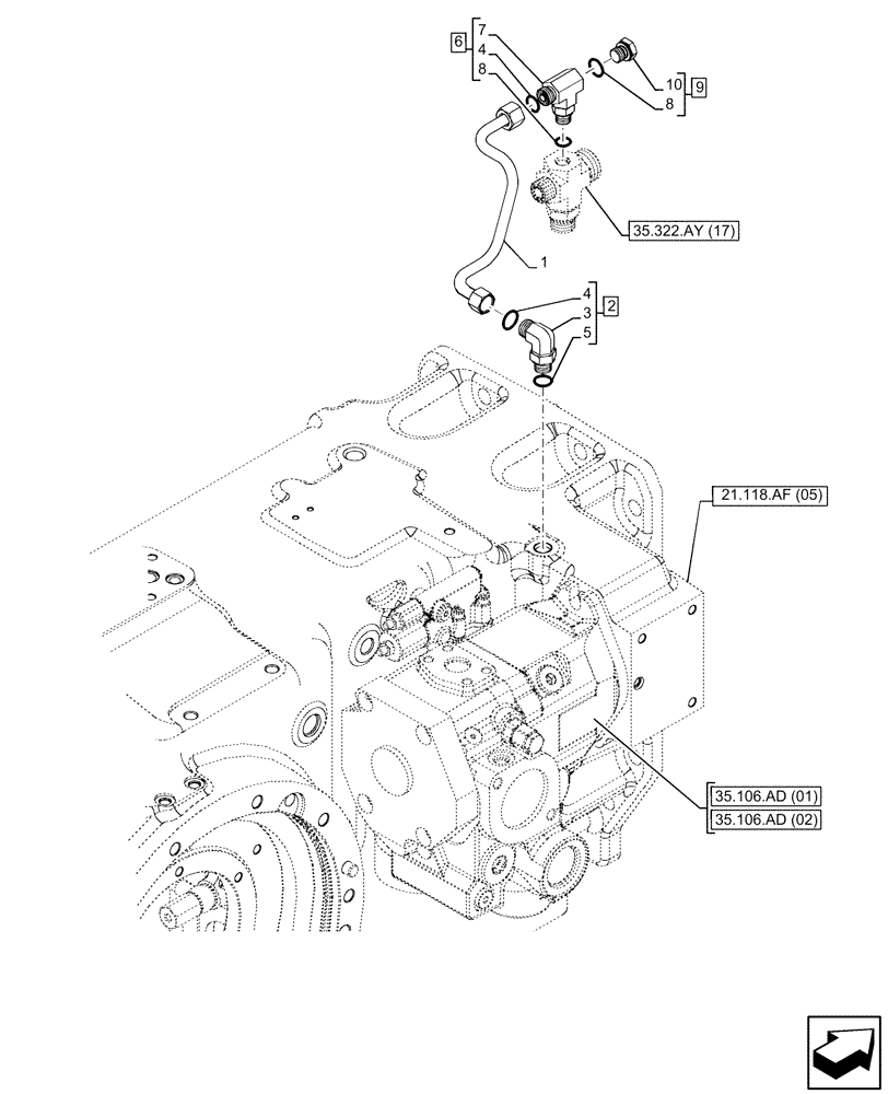 Схема запчастей Case IH PUMA 165 CVT - (21.105.BL[01]) - VAR - 391374, 391161, 338001, 758055, 758935 - TRANSMISSION, LUBRICATION LINE (21) - TRANSMISSION