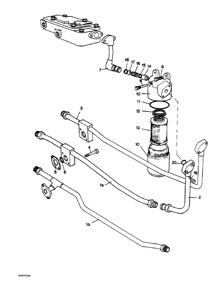 Схема запчастей Case IH 1210 - (8-14) - EXTERNAL FILTER AND HIGH PRESSURE PIPES (08) - HYDRAULICS