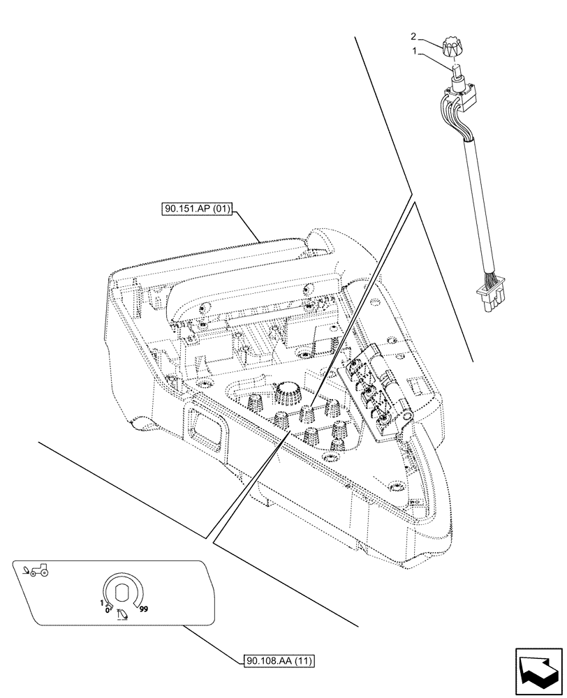 Схема запчастей Case IH PUMA 165 - (55.523.AO[01]) - VAR - 758088, 758089, 758090, 758091, 758092, 758093, 758245, 758246, 758247 - FRONT HITCH POSITION CONTROL POTENTIOMETER (55) - ELECTRICAL SYSTEMS