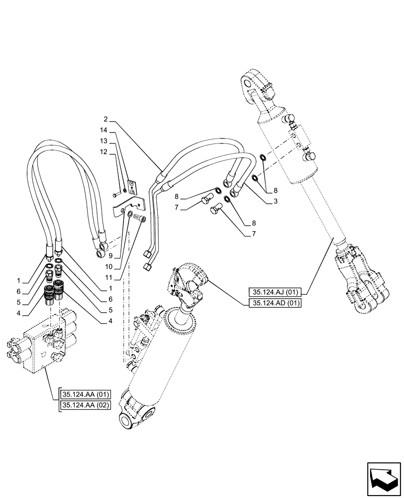 Схема запчастей Case IH PUMA 185 - (35.124.AE[01]) - VAR - 758072, 758077, 758082 - TOP LINK, LINE (35) - HYDRAULIC SYSTEMS