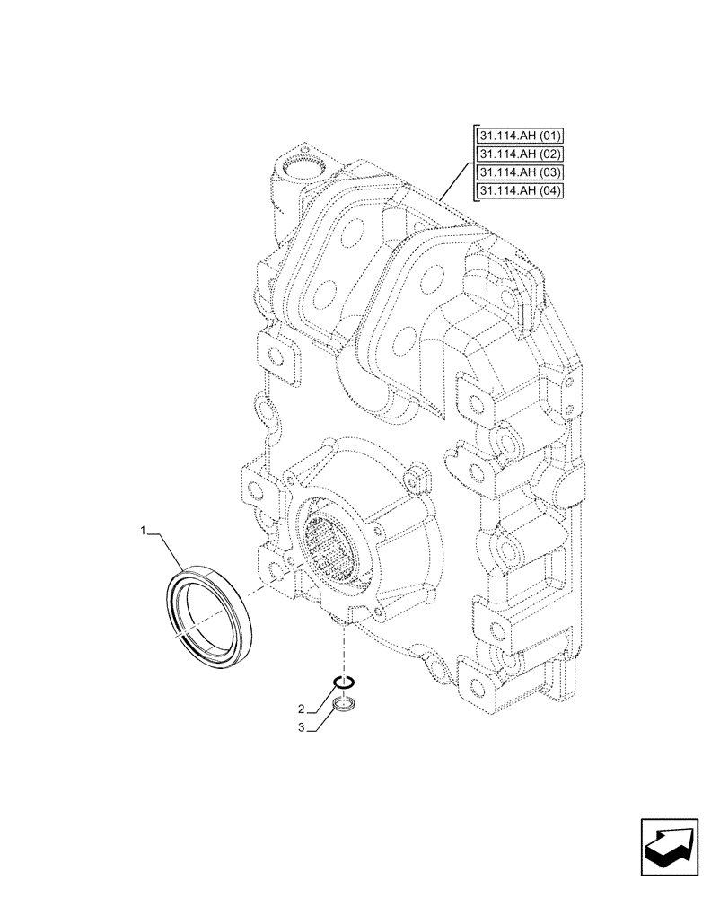 Схема запчастей Case IH PUMA 150 CVT - (31.114.AB[04]) - VAR - 758205 - PTO, SHAFT SEAL, WATERPROOF (31) - IMPLEMENT POWER TAKE OFF