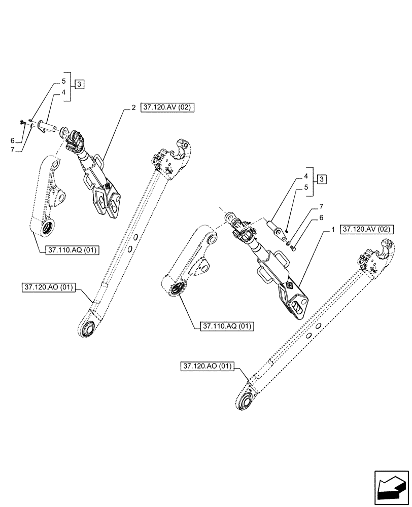 Схема запчастей Case IH PUMA 165 CVT - (37.120.AV[01]) - VAR - 391170, 758075 - 3 POINT HITCH, LIFT ARM (37) - HITCHES, DRAWBARS & IMPLEMENT COUPLINGS