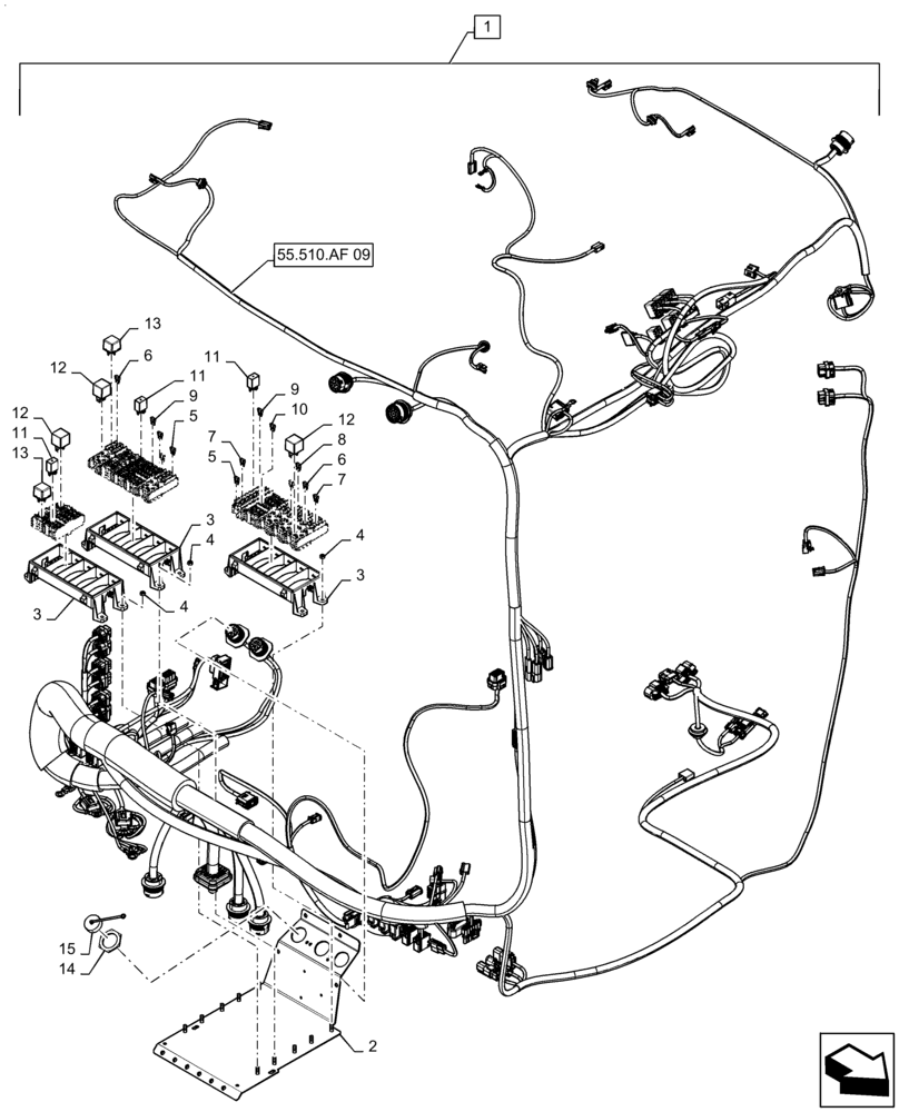 Схема запчастей Case IH QUADTRAC 580 - (55.510.AF[08]) - CAB MAIN WIRE HARNESS, ASN ZFF308001 (55) - ELECTRICAL SYSTEMS