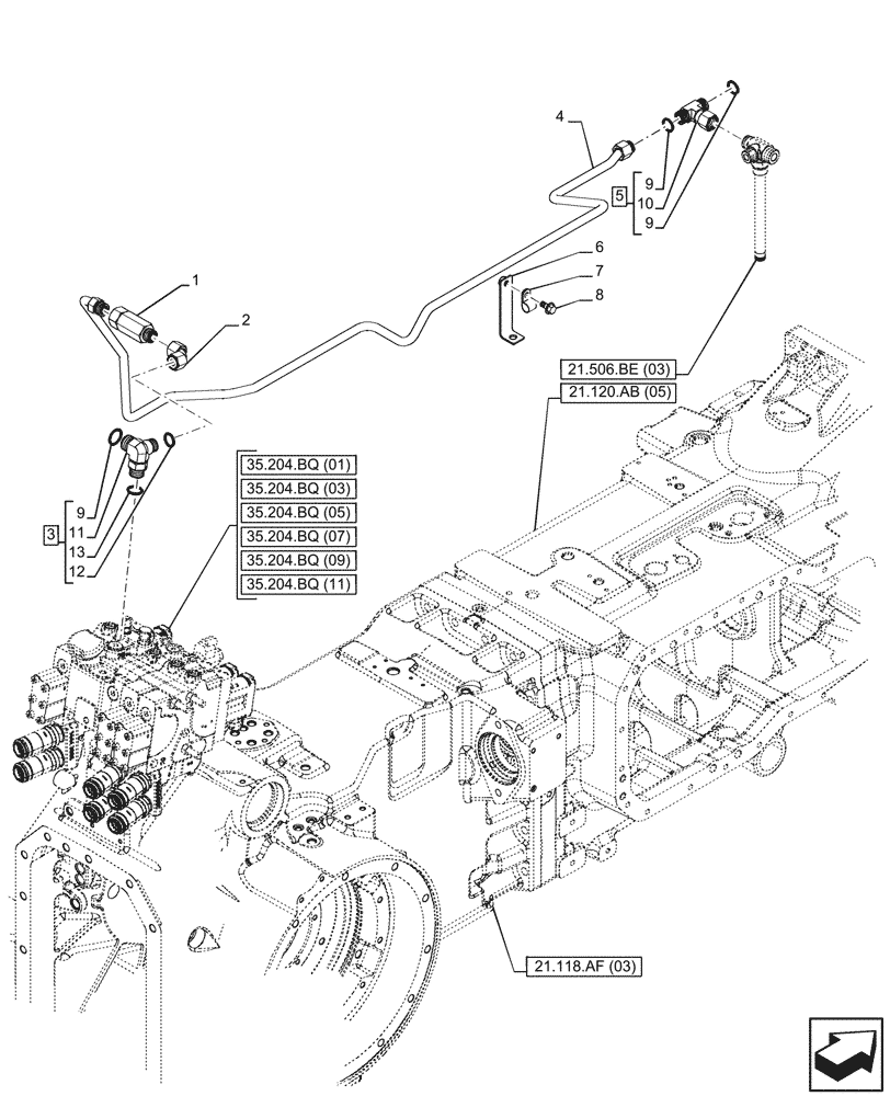 Схема запчастей Case IH PUMA 200 CVT - (21.506.BE[06]) - VAR - 758936 - TRANSMISSION, LUBRICATION LINE (21) - TRANSMISSION