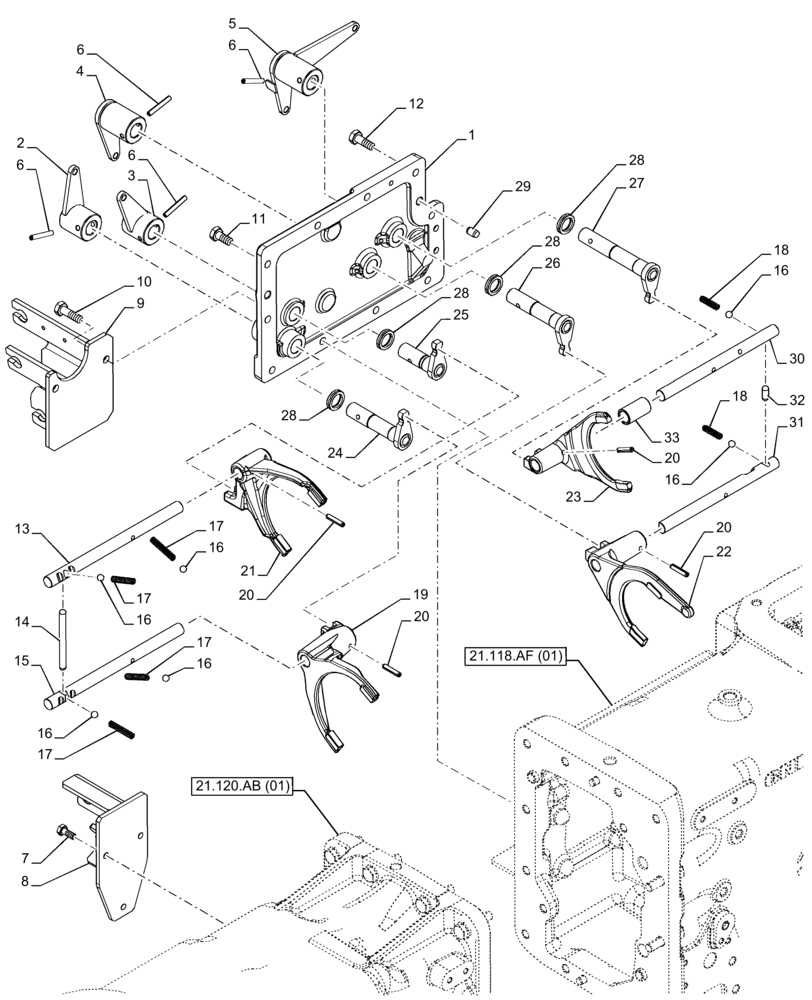 Схема запчастей Case IH FARMALL 85C - (21.507.AJ[02A]) - VAR - 390067 - TRANSMISSION, GEARSHIFT, FORK, SHIFT RAIL - D9100 (21) - TRANSMISSION