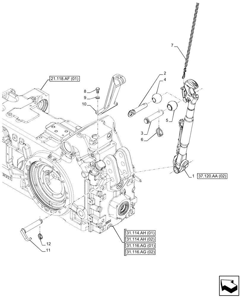 Схема запчастей Case IH PUMA 165 CVT - (37.120.AA[01]) - VAR - 391170, 758075 - 3 POINT HITCH, TOP LINK (37) - HITCHES, DRAWBARS & IMPLEMENT COUPLINGS