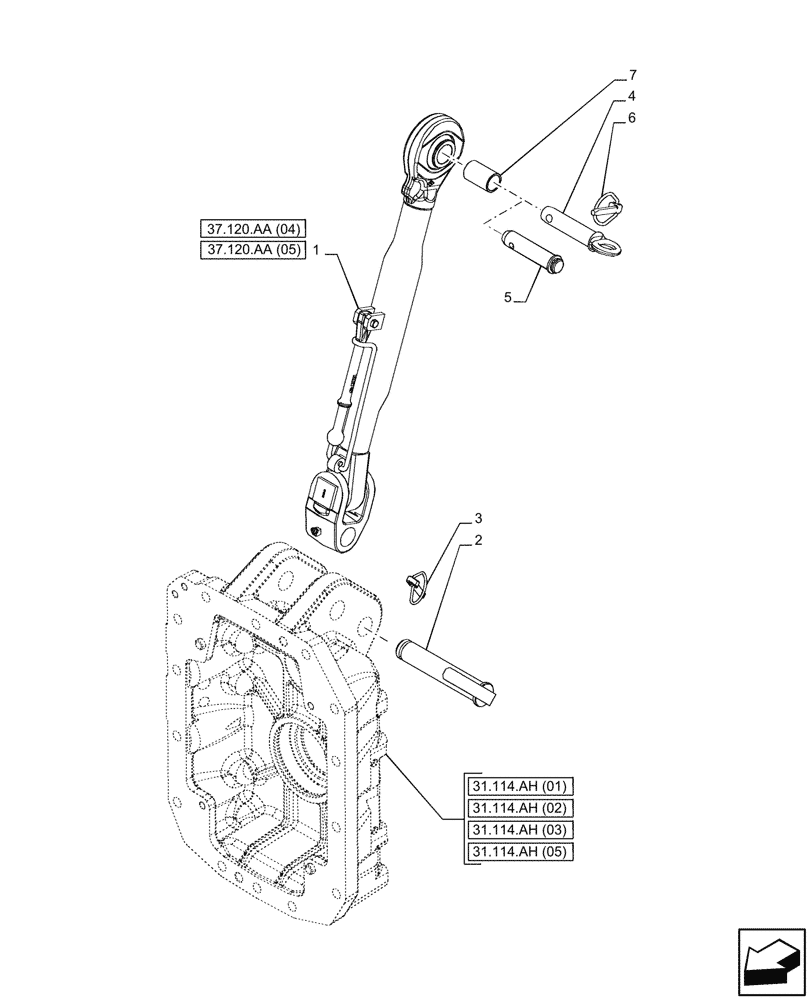 Схема запчастей Case IH PUMA 220 - (37.120.AA[03]) - VAR - 758074, 758079, 758083 - 3 POINT HITCH, TOP LINK (37) - HITCHES, DRAWBARS & IMPLEMENT COUPLINGS