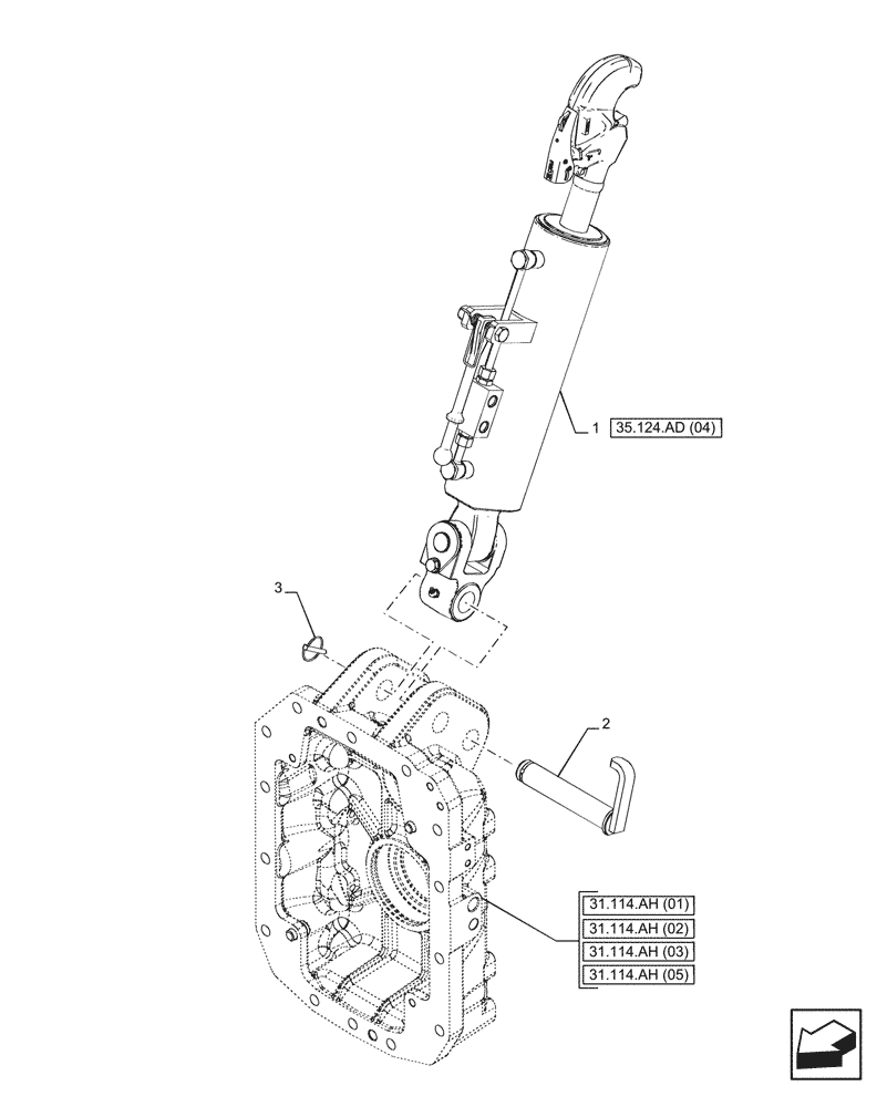 Схема запчастей Case IH PUMA 220 - (35.124.AD[03]) - VAR - 758072, 758077, 758082 - 3 POINT HITCH, TOP LINK (35) - HYDRAULIC SYSTEMS