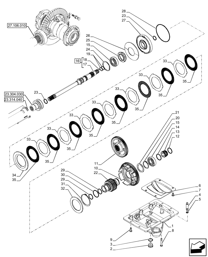 Схема запчастей Case IH FARMALL 120U - (23.304.020) - VAR - 330333 - GEAR, CLUTCH, 4WD (23) - FOUR WHEEL DRIVE SYSTEM