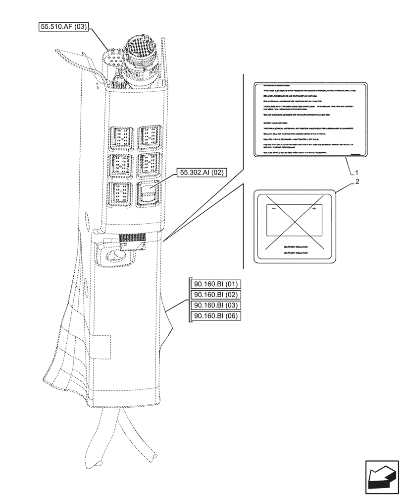 Схема запчастей Case IH PUMA 185 - (90.108.AA[28]) - VAR - 391130, 758000 - BATTERY ISOLATOR (90) - PLATFORM, CAB, BODYWORK AND DECALS