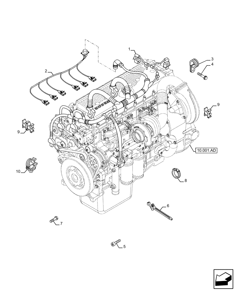 Схема запчастей Case IH F3BE9684B H001 - (55.010.AA) - ENGINE, CABLE (55) - ELECTRICAL SYSTEMS