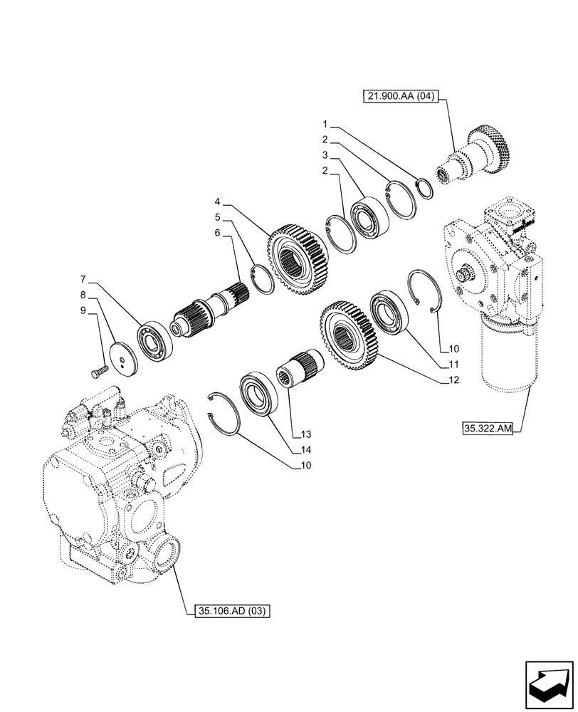 Схема запчастей Case IH PUMA 220 CVT - (21.900.AA[03]) - VAR - 391161, 758936 - HYDRAULIC PUMP, DRIVEN GEAR (21) - TRANSMISSION