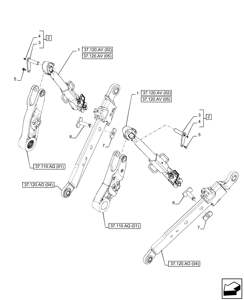 Схема запчастей Case IH PUMA 185 - (37.120.AV[03]) - VAR - 758074, 758079, 758083 - 3 POINT HITCH, LIFT ARM (37) - HITCHES, DRAWBARS & IMPLEMENT COUPLINGS