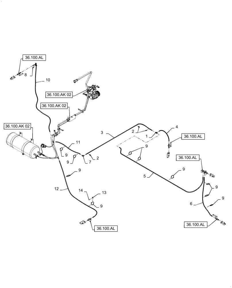 Схема запчастей Case IH 7140 - (36.100.AK[01]) - AIR COMPRESSOR LINES (36) - PNEUMATIC SYSTEM