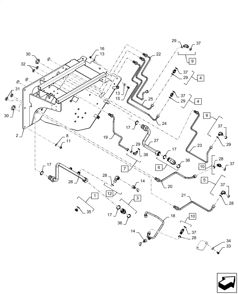 Схема запчастей Case IH QUADTRAC 580 - (41.200.BD) - STEERING VALVE LINES (41) - STEERING