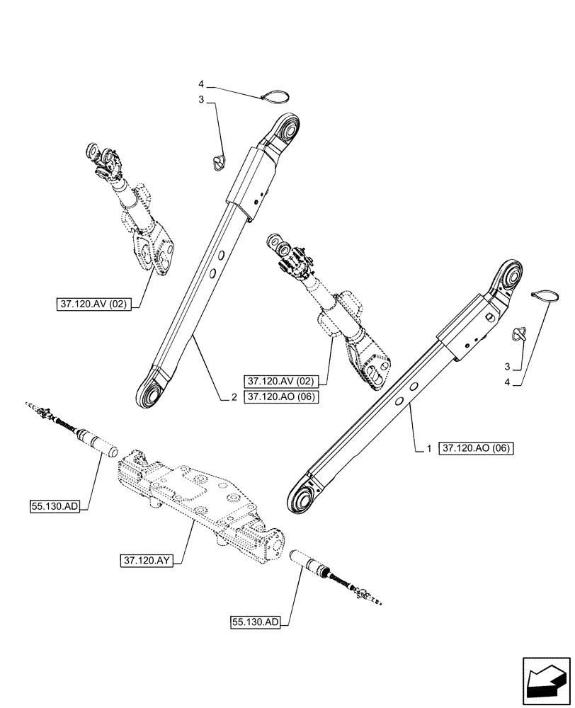 Схема запчастей Case IH PUMA 165 - (37.120.AO[05]) - VAR - 758073, 758078 - 3 POINT HITCH, TOP LINK (37) - HITCHES, DRAWBARS & IMPLEMENT COUPLINGS