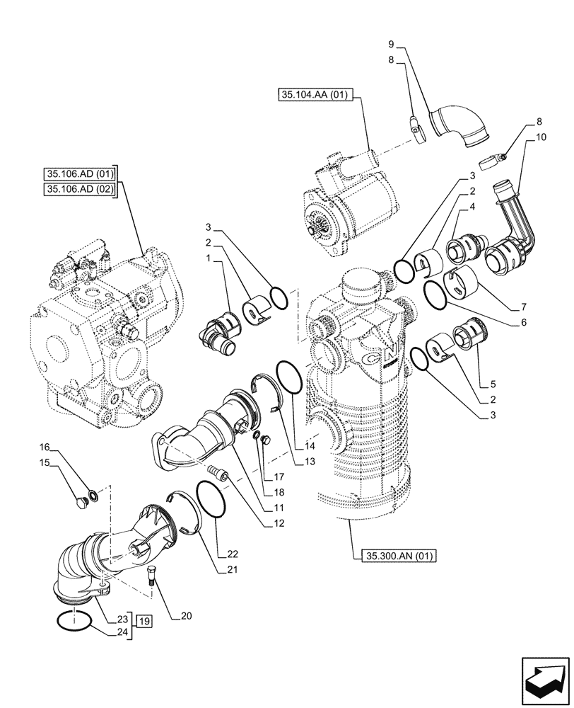 Схема запчастей Case IH PUMA 150 CVT - (35.300.AJ[01]) - VAR - 391374, 391161, 758055, 758935 - OIL FILTER, LINE (35) - HYDRAULIC SYSTEMS