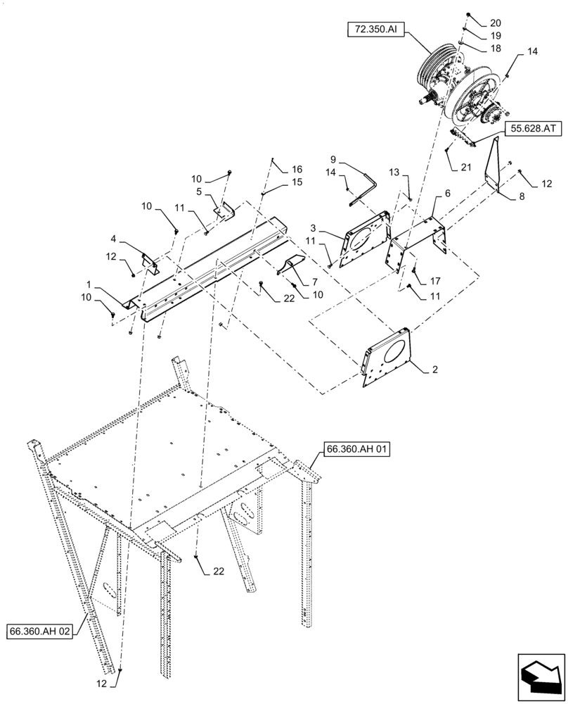 Схема запчастей Case IH 5140 - (72.350.AJ) - SEPARATOR JACKSHAFT SUPPORT (72) - SEPARATION