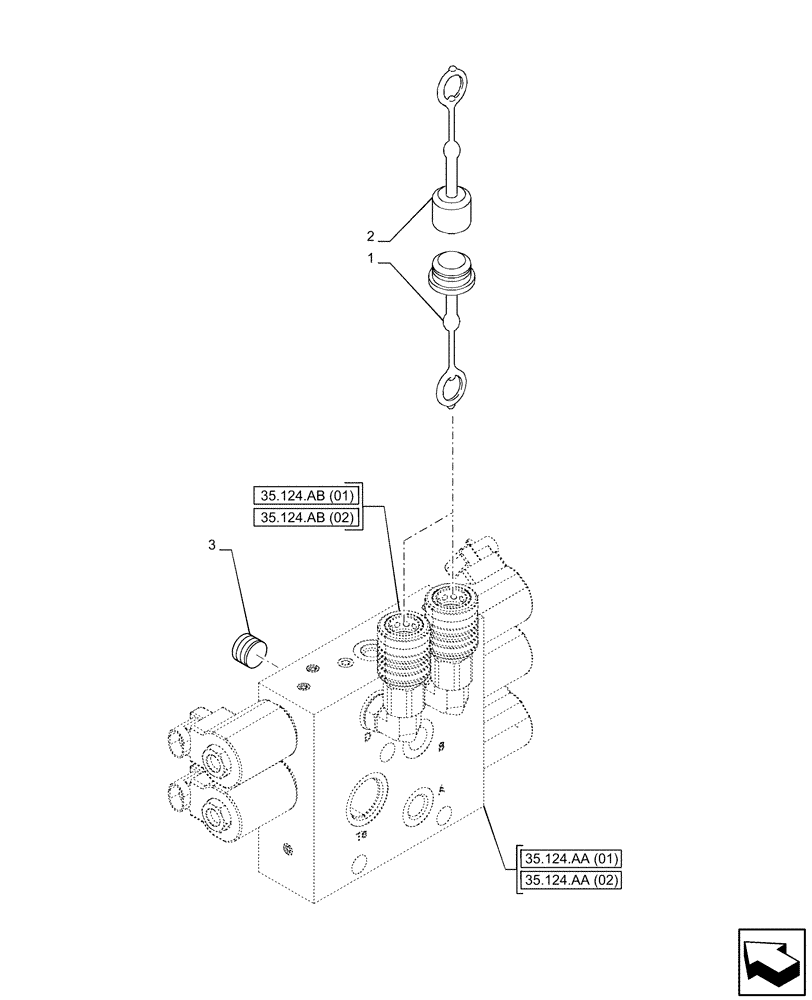 Схема запчастей Case IH PUMA 200 CVT - (35.124.AB[03]) - VAR - 758072, 758077, 758082 - SOLENOID VALVE, PLUGS (35) - HYDRAULIC SYSTEMS