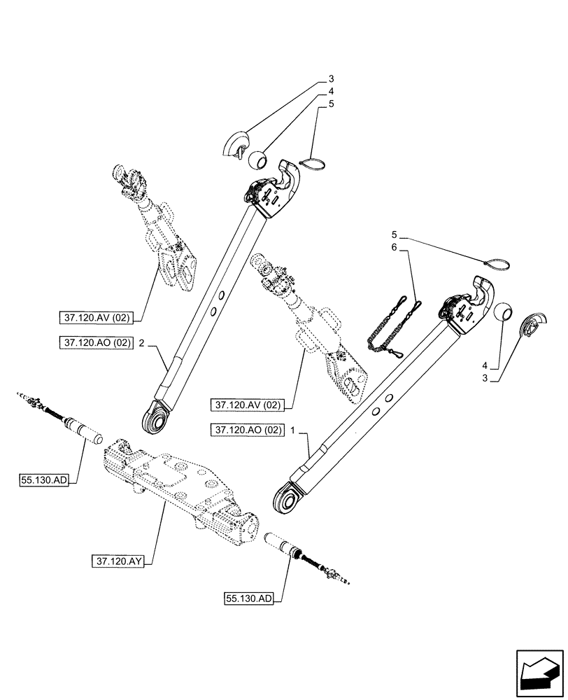 Схема запчастей Case IH PUMA 150 CVT - (37.120.AO[07]) - VAR - 758071, 758076 - 3 POINT HITCH, LOWER LINK (37) - HITCHES, DRAWBARS & IMPLEMENT COUPLINGS