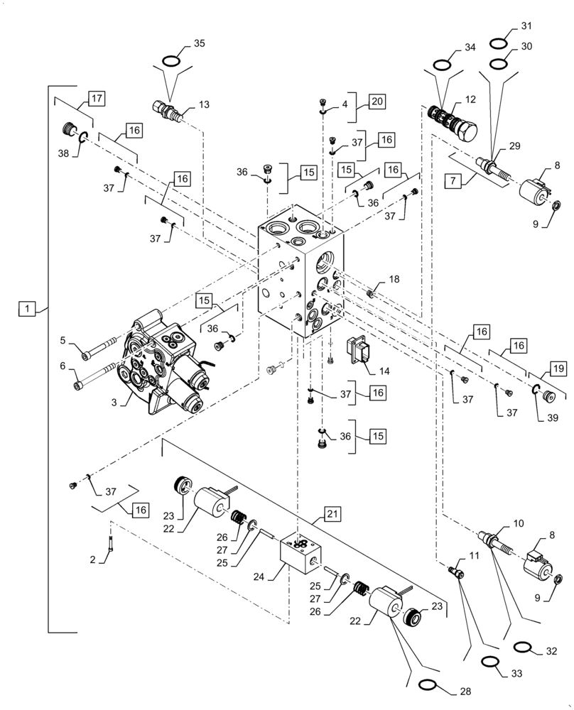 Схема запчастей Case IH 5140 - (35.359.AB[03]) - VALVE, MAIN DISTRIBUTOR (35) - HYDRAULIC SYSTEMS