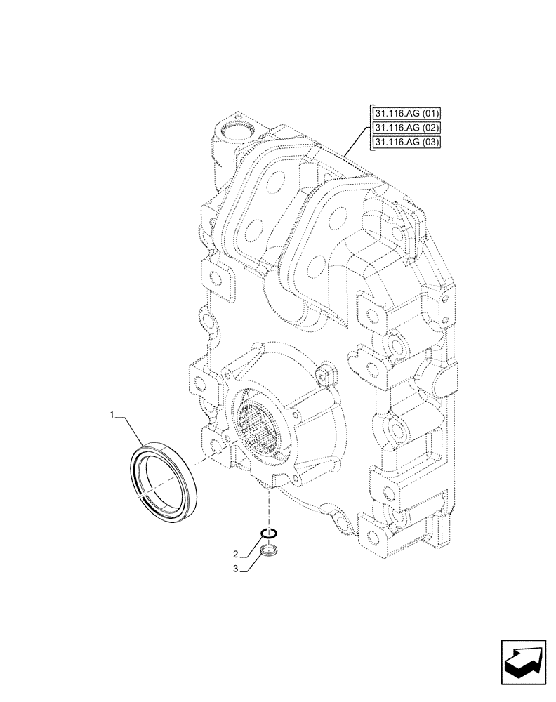 Схема запчастей Case IH PUMA 165 CVT - (31.116.AC[09]) - VAR - 758205 - PTO, SHAFT SEAL, WATERPROOF (31) - IMPLEMENT POWER TAKE OFF