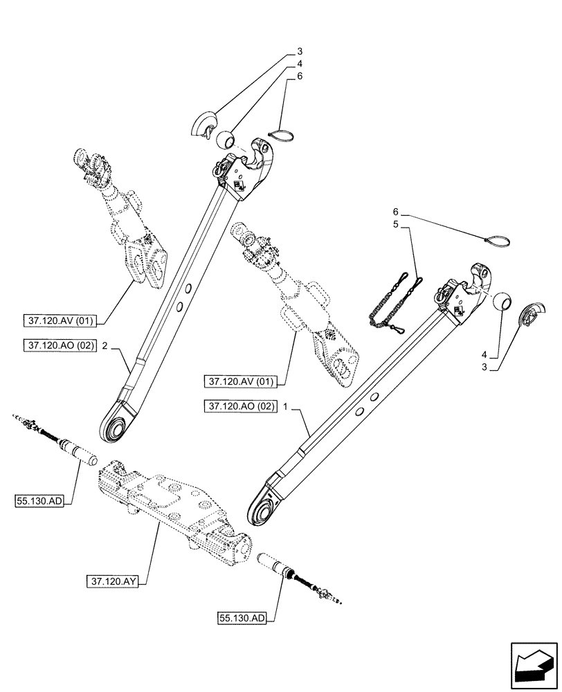 Схема запчастей Case IH PUMA 150 CVT - (37.120.AO[01]) - VAR - 391170, 758075 - 3 POINT HITCH, LOWER LINK (37) - HITCHES, DRAWBARS & IMPLEMENT COUPLINGS