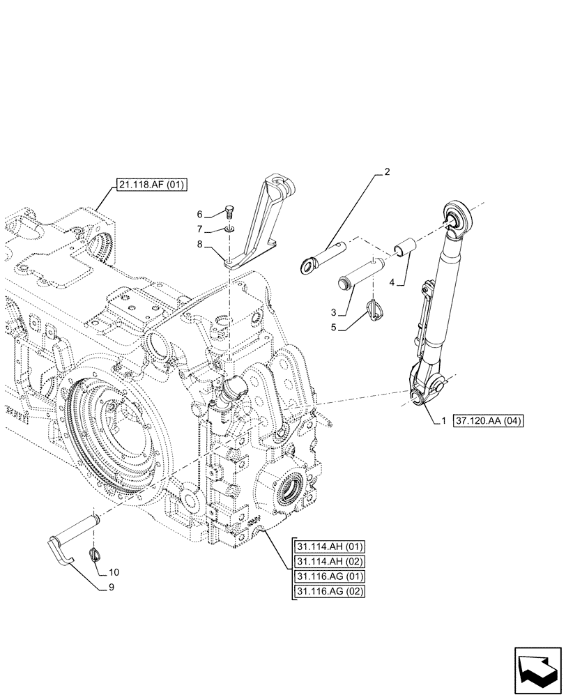 Схема запчастей Case IH PUMA 150 CVT - (37.120.AA[03]) - VAR - 758074, 758079 - 3 POINT HITCH, TOP LINK (37) - HITCHES, DRAWBARS & IMPLEMENT COUPLINGS